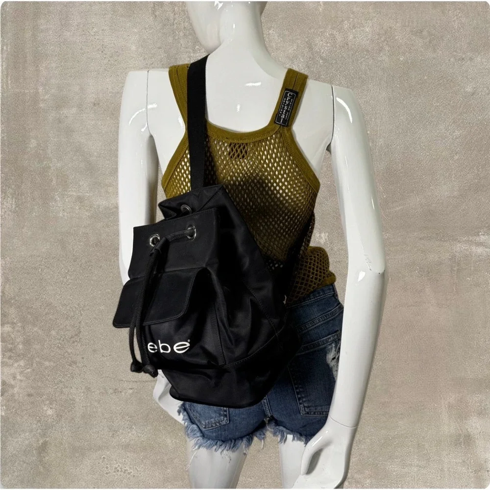 Y2K Bebe Sport nylon black mini‎ backpack drawstring bag